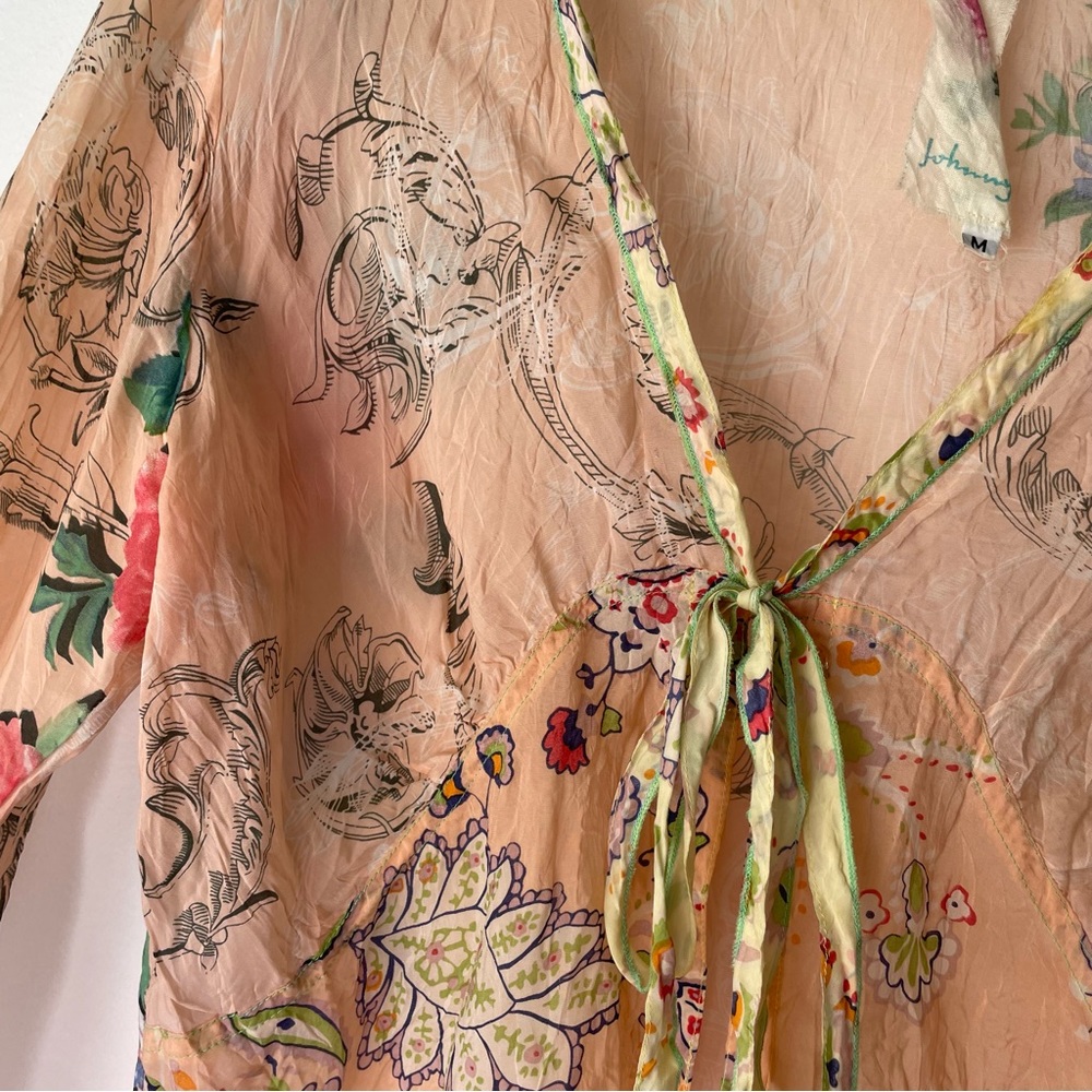 Johnny Was Peach Button-Up Tie Blouse - Picture 9 of 9